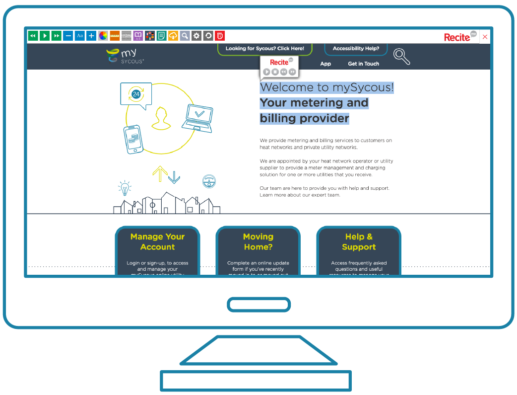 mysycous website with ReciteMe screen reader