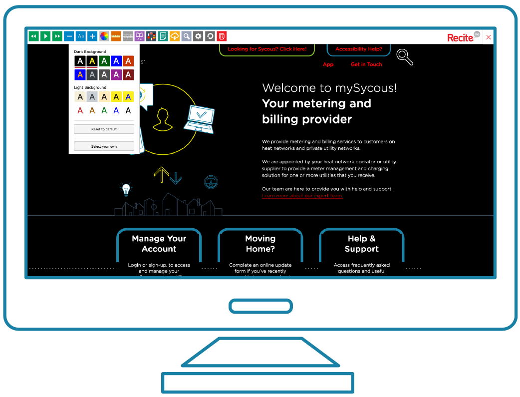 mysycous website with ReciteMe styling