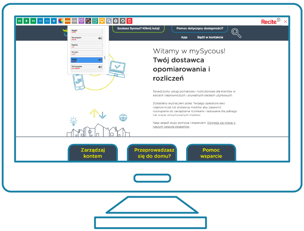 mysycous website with ReciteMe translator